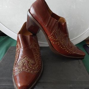 Miz Mooz Chestnut Ankle Booties with Brass Accents